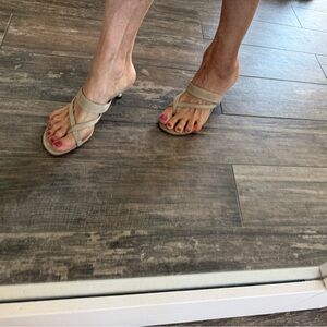 Beige Manolo Blahnik Crisscross Strap Sandals